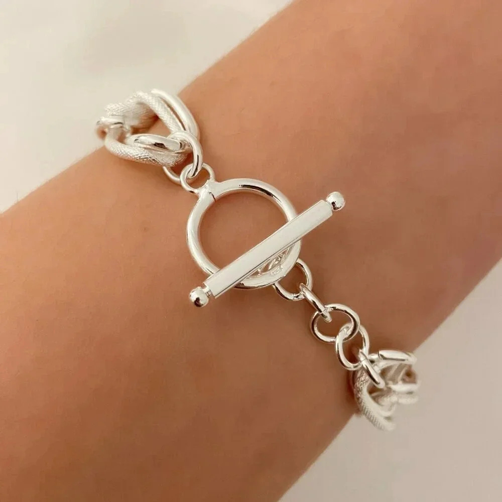 925 Sterling Silver Chunky Chain Link Toggle Bracelet Silver Statement Bracelet - Picture 8 of 8